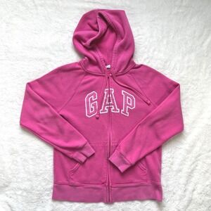 Gap Logo Full Zip Hoodie Women Pink Raglan Fleece Sweatshirt XS